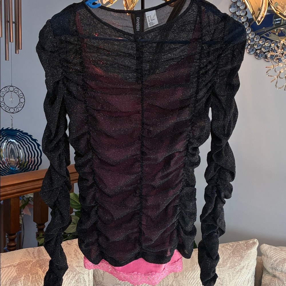 Divided Black Sheer Ruched Top